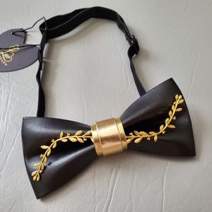 NEW Leather Metal Leaf Evening Wedding Bow Tie